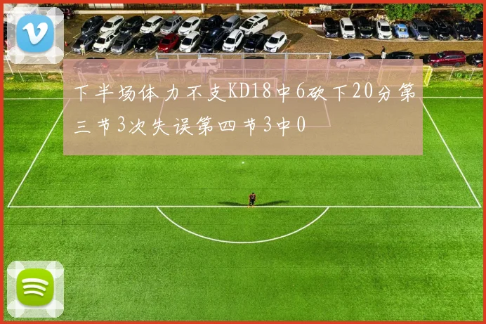 下半场体力不支KD18中6砍下20分第三节3次失误第四节3中0